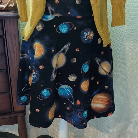 Retrolicious Celestial Print Skirt with Yellow Accents - Picture 2 of 4